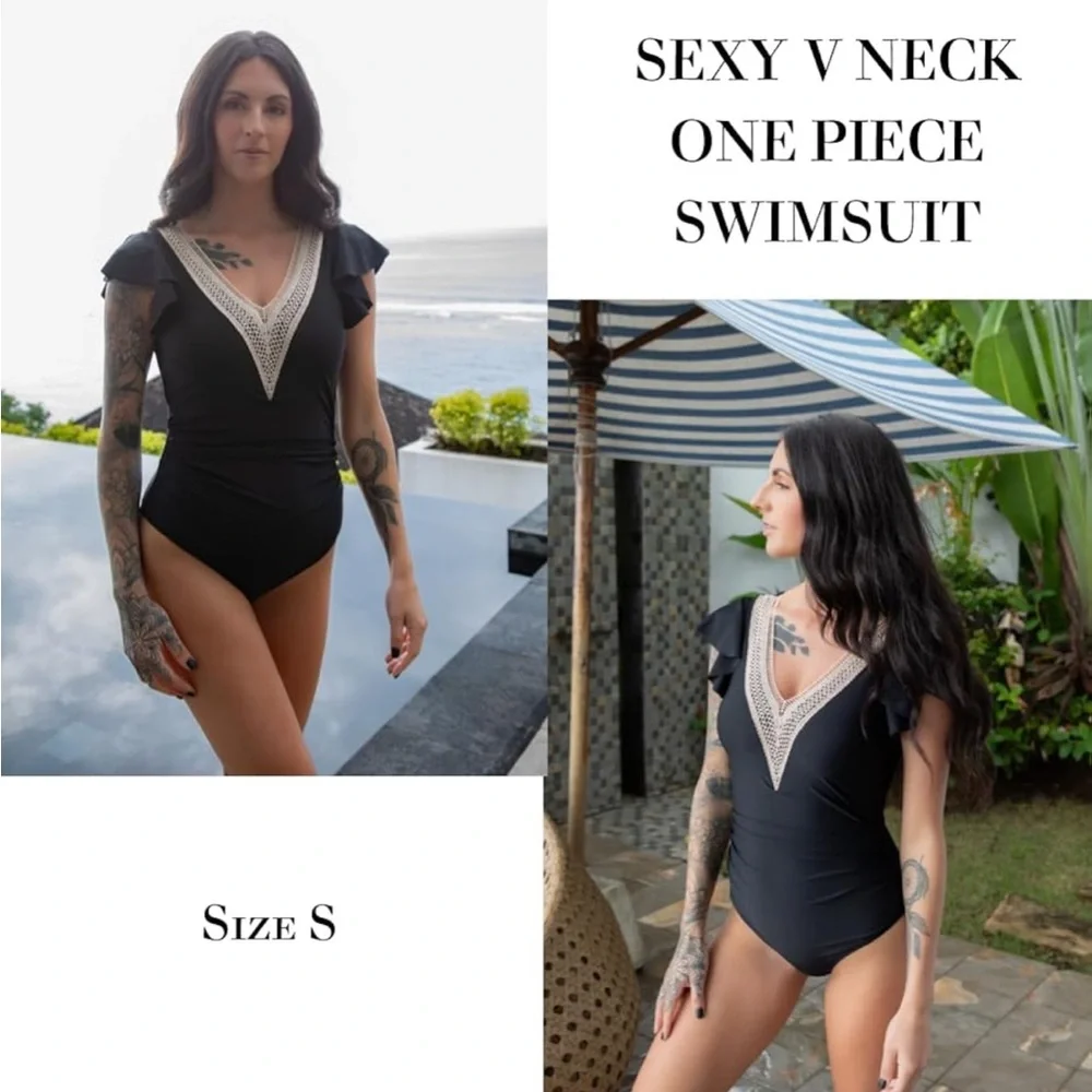 Lace V-Neck One-Piece Swimsuit